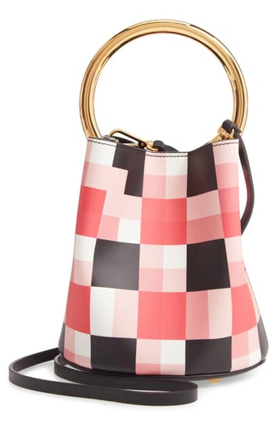 Shop Marni Check Top Handle Leather Bucket Bag In Light Pink