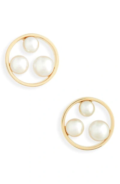 Shop Mikimoto Pearl Stud Earrings In Yellow Gold