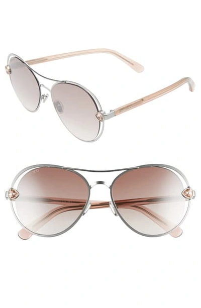 Shop Jimmy Choo Sarah 56mm Aviator Sunglasses In Gold Pink/ Brown Grad Mirror