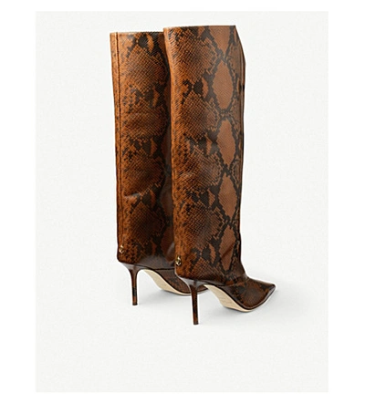 Shop Jimmy Choo Brelan 85 Snake-print Leather Knee-high Boots In Cuoio