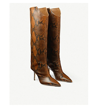 Shop Jimmy Choo Brelan 85 Snake-print Leather Knee-high Boots In Cuoio