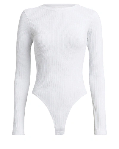 Shop Re/done Rib Knit Long Sleeve Bodysuit In White