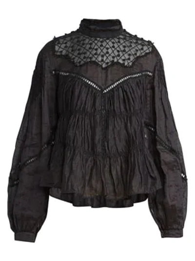 Shop Isabel Marant Samantha Embroidered High-neck Blouse In Black