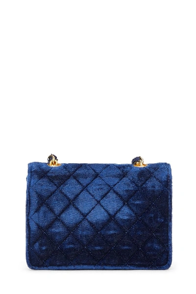 Pre-owned Chanel Navy Quilted Velvet Half Flap Micro Handbag In Blue