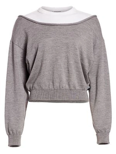 Shop Alexander Wang T Bi-layer Cropped Pullover In Heather Grey