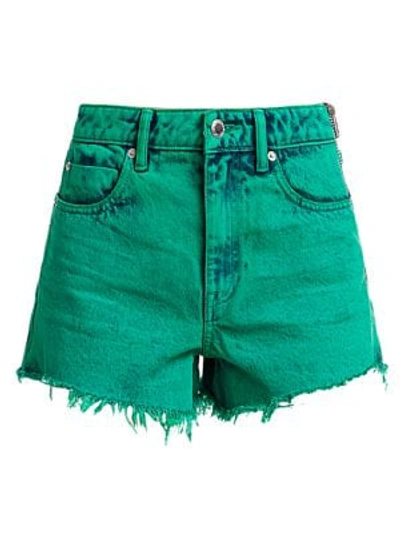 Shop Alexander Wang T Bite Side-zip Acid Wash Shorts In Acid Turquoise
