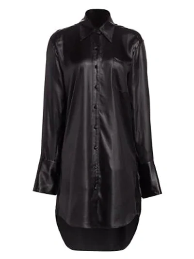Shop Alexander Wang T Wet Shine Oversized Shirtdress In Black