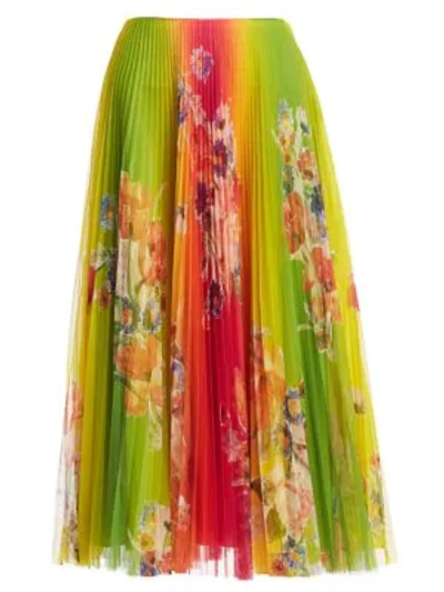 Shop Ralph Lauren Pleated Floral Midi Skirt In Ombre Multi