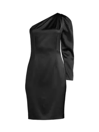 Shop Elie Tahari Nikita One-shoulder Satin Dress In Black