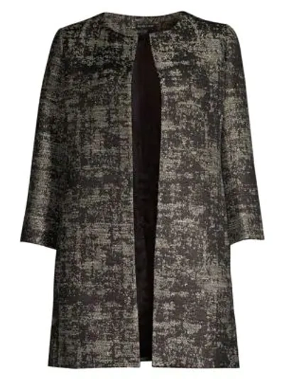 Shop Eileen Fisher Metallic Jacquard Open-front Topper Coat In Black