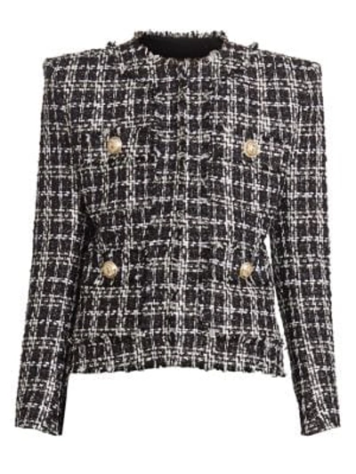 Shop Balmain Women's Collarless Tweed Jacket In Noir Blanc Argent