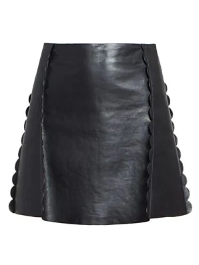 Shop Chloé Scalloped Leather Mini Skirt In Iconic Navy