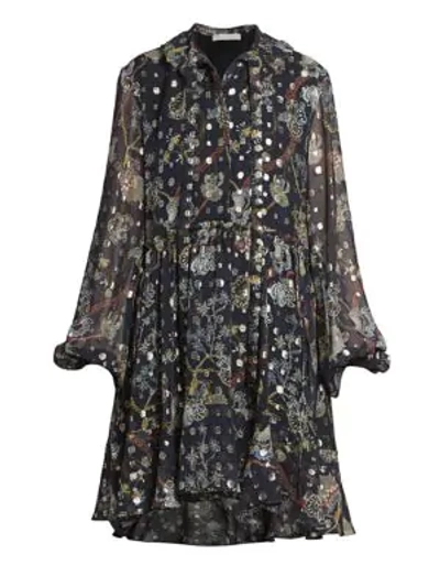 Shop Chloé Puff-sleeve Silk Floral Dress In Multi