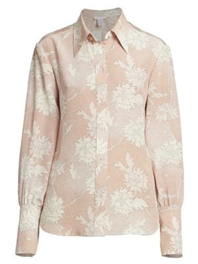 Shop Chloé Scale-print Floral Silk Blouse In Cloudy Rose
