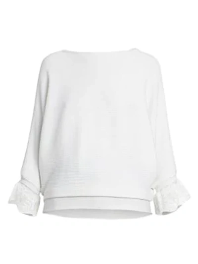 Shop Chloé Ribbed Wool Lace Detail Sweater In Iconic Milk