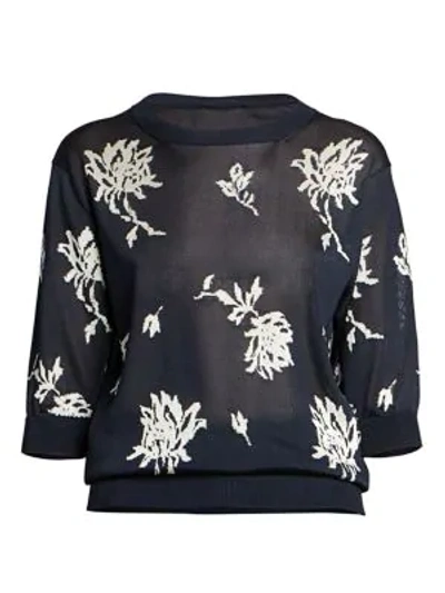 Shop Chloé Floral Lightweight Knit Pullover In Navy