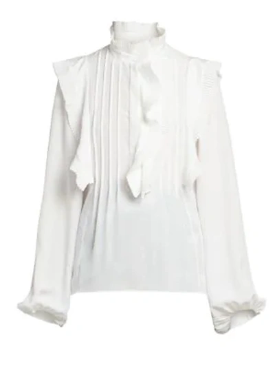 Shop Chloé Ruffle Crepe De Chine Silk Blouse In Iconic Milk