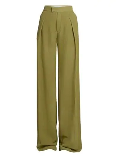 Shop Chloé Straight Pleated Silk Georgette Pants In Deserted Forest