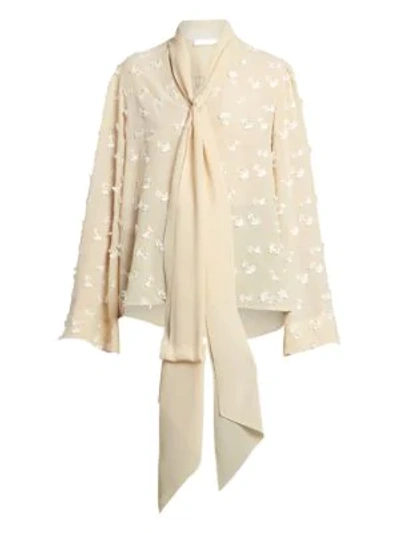 Shop Chloé Tieneck Flutter-sleeve Floral Silk Blouse In Light Sand