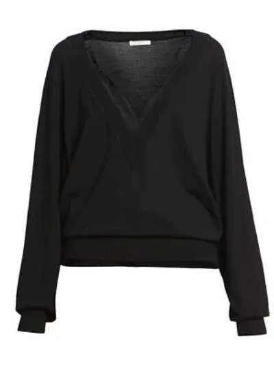 Shop Chloé Wool-blend Lace Detail V-neck Knit Sweater In Black