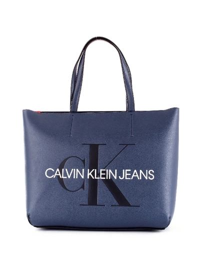 Shop Calvin Klein Jeans Est.1978 Blue Faux Leather Tote