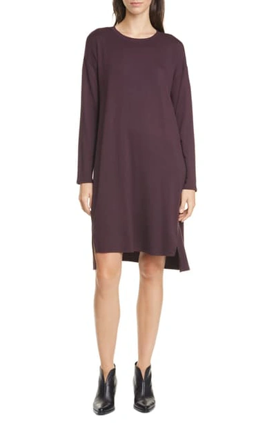 Shop Eileen Fisher Long Sleeve Drop Tail Hem Shift Dress In Cassis