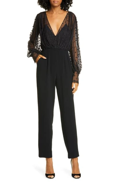 Shop Saloni Bernadette Tulle & Crepe Jumpsuit In 02-black