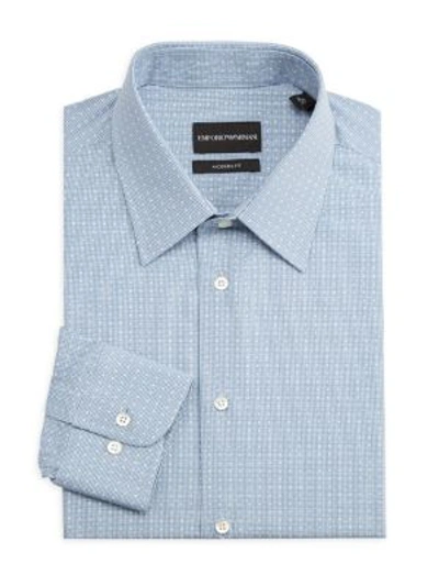 Shop Emporio Armani Modern-fit Geometric Square Dress Shirt In Blue