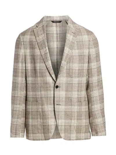 Shop Saks Fifth Avenue Collection Lightweight Plaid Sport Jacket In Taupe