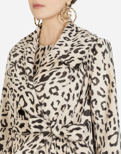 Shop Dolce & Gabbana Double-breasted Faux Fur Pea Coat In Leo Print