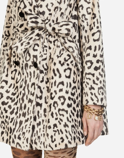 Shop Dolce & Gabbana Double-breasted Faux Fur Pea Coat In Leo Print