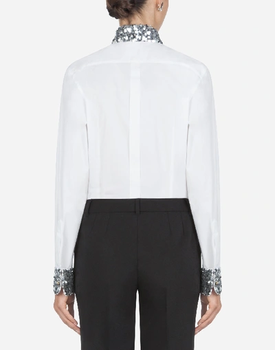 Shop Dolce & Gabbana Poplin Shirt With Sequin Detail In White/silver
