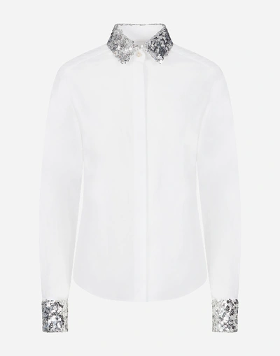 Shop Dolce & Gabbana Poplin Shirt With Sequin Detail In White/silver