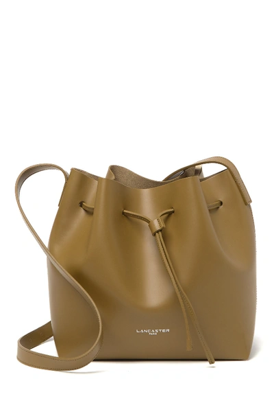 Shop Lancaster Matte Smooth Leather Bucket Bag In Khaki