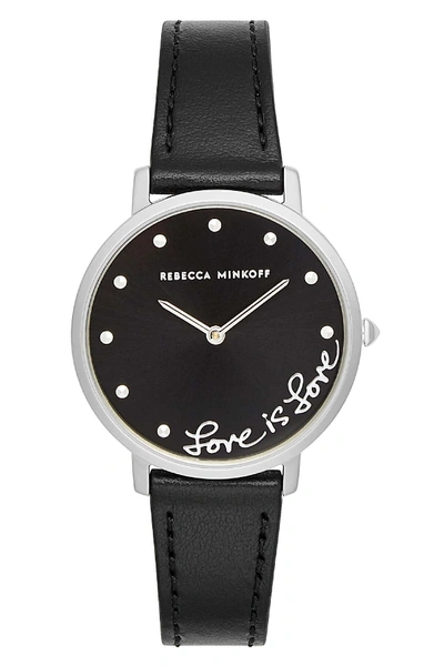 Shop Rebecca Minkoff Women's Major Love Leather Strap Watch, 35mm In Black/ Silver