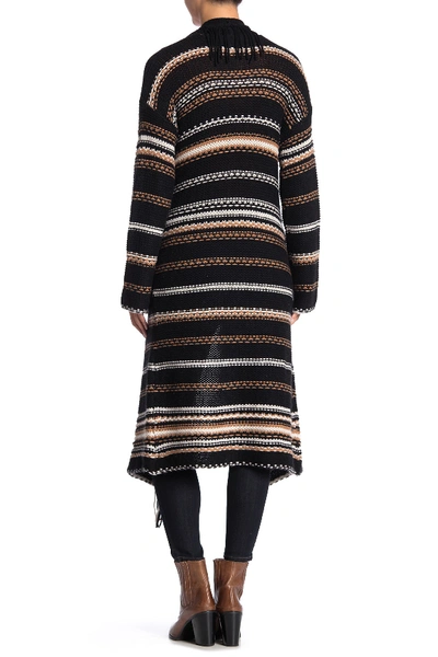 Shop 360cashmere Audrey Striped Fringe Wool Blend Cardigan In Black/lunar/vicuna
