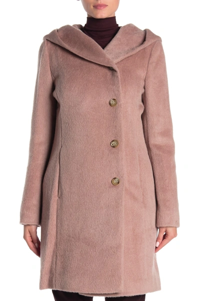 Shop Cole Haan Hooded Wool Blend Coat In Dusty Pink