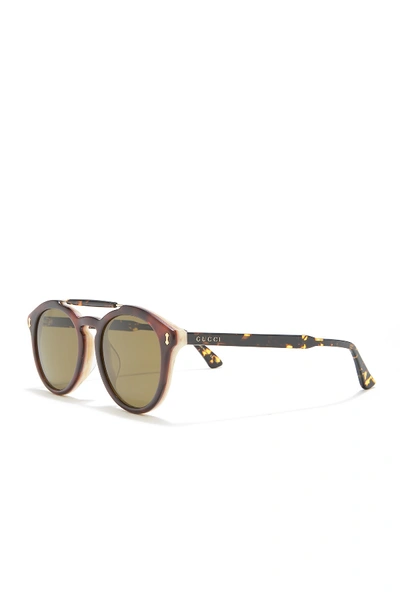 Shop Gucci 52mm Round Sunglasses In Avana Avana Green