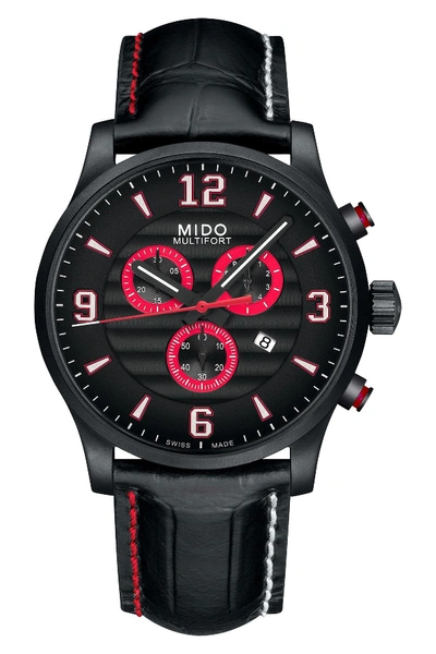 Shop Mido Multifort Chronograph Leather Strap Watch, 42mm In Black