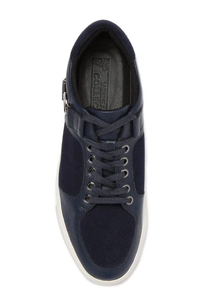 Shop Versace Suede & Leather Sneaker In Blue/canna Di Fucile