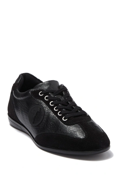 Shop Versace Suede & Leather Racer Sneaker In Nero/canna Di Fucile