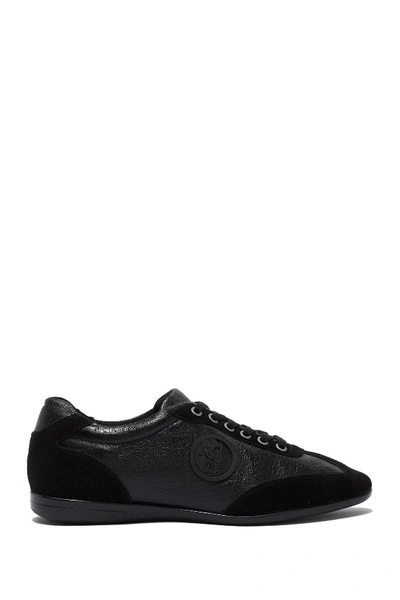 Shop Versace Suede & Leather Racer Sneaker In Nero/canna Di Fucile