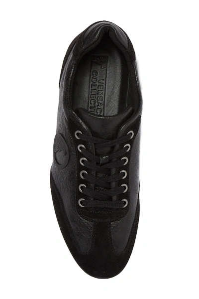 Shop Versace Suede & Leather Racer Sneaker In Nero/canna Di Fucile