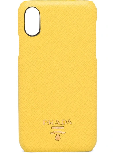 Shop Prada Logo Embossed Iphone X And Xs Case In Yellow