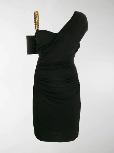 Shop Roberto Cavalli Off-the-shoulder Mini Dress In Black