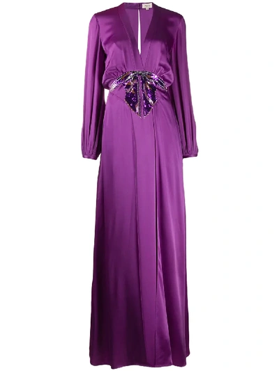 Shop Temperley London Sequin Bow Detail Dress In Violet