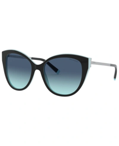 Shop Tiffany & Co Sunglasses, Tf4166 55 In Black/blue/azure Gradient Blue