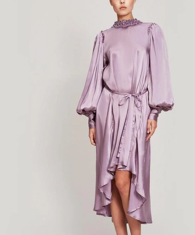 Shop Ann Demeulemeester Oversized Draped Silk Maxi-dress In Rasoseta Washed Violet