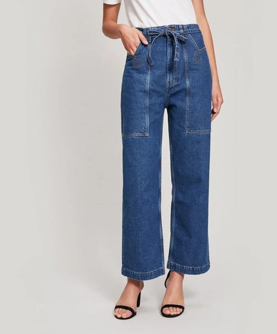 Shop Nanushka Gemini Belted Wide-leg Jeans In Blue