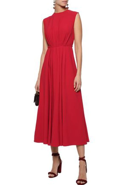 Shop Valentino Draped Wool-crepe Mini Dress In Red